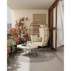Fauteuil œuf surdimensionné en osier avec pouf et 5 coussins, chaise longue en rotin pour l'intérieur, le patio et le porche