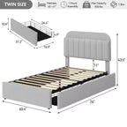 Lit plateforme double Boucle avec tête de lit bibliothèque et tiroirs de rangement - Lit capitonné silencieux pour jeunes garçons et filles, aucun sommier tapissier requis