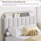 Lit plateforme double Boucle avec tête de lit bibliothèque et tiroirs de rangement - Lit capitonné silencieux pour jeunes garçons et filles, aucun sommier tapissier requis