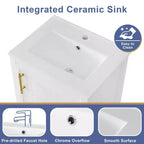 MAYEERTY Meuble-lavabo de salle de bain 20 po avec évier, porte à fermeture douce, étagère de rangement, étagère ouverte, blanc