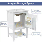 MAYEERTY Meuble-lavabo de salle de bain 20 po avec évier, porte à fermeture douce, étagère de rangement, étagère ouverte, blanc