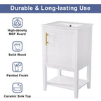MAYEERTY Meuble-lavabo de salle de bain 20 po avec évier, porte à fermeture douce, étagère de rangement, étagère ouverte, blanc