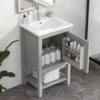 MAYEERTY Meuble-lavabo de salle de bain 20 po avec évier, porte à fermeture douce, étagère de rangement, étagère ouverte, blanc