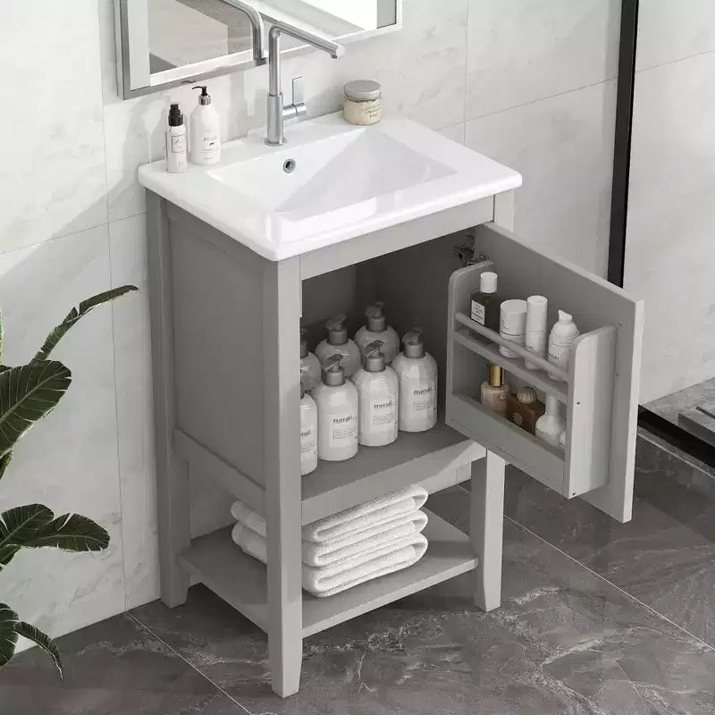 MAYEERTY Meuble-lavabo de salle de bain 20 po avec évier, porte à fermeture douce, étagère de rangement, étagère ouverte, blanc