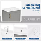 MAYEERTY Meuble-lavabo de salle de bain 20 po avec évier, porte à fermeture douce, étagère de rangement, étagère ouverte, blanc