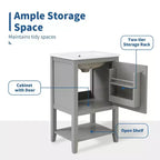 MAYEERTY Meuble-lavabo de salle de bain 20 po avec évier, porte à fermeture douce, étagère de rangement, étagère ouverte, blanc