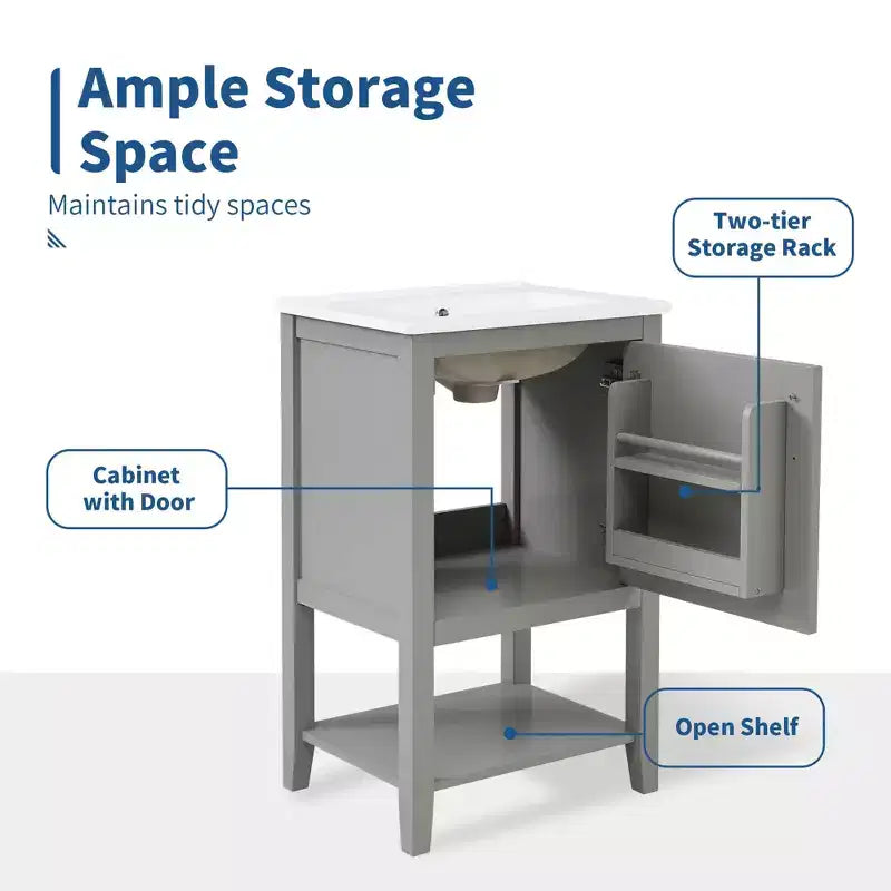 MAYEERTY Meuble-lavabo de salle de bain 20 po avec évier, porte à fermeture douce, étagère de rangement, étagère ouverte, blanc
