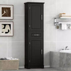 MAYEERTY Tall Bathroom Cabinet 2 Doors Adjustable Shelves Door Shelf MDF Painted Black