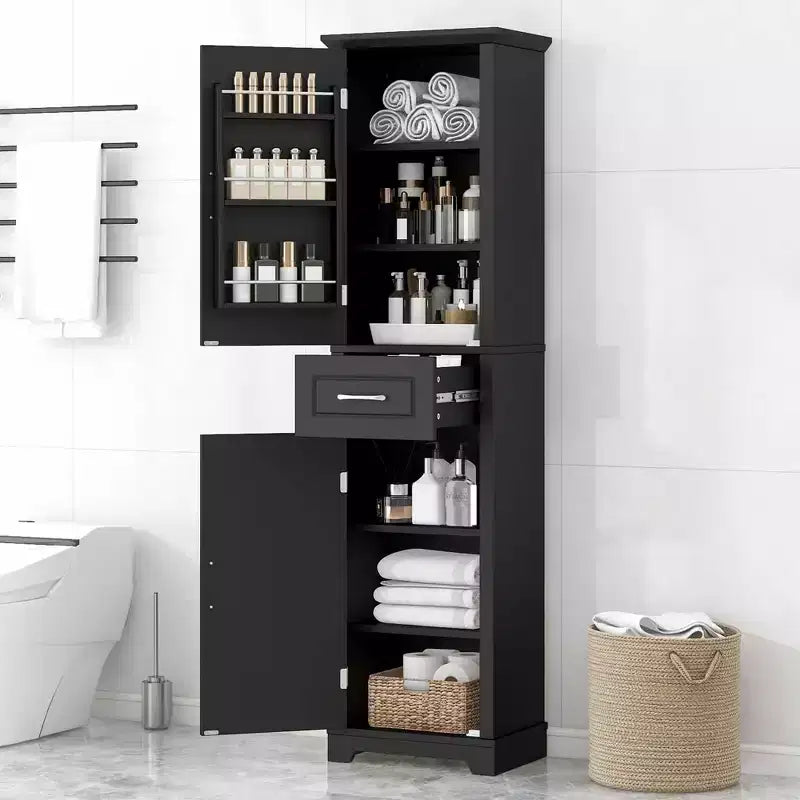 MAYEERTY Meuble Haut de Salle de Bain 2 Portes Étagères Réglables Étagère de Porte MDF Peint Noir