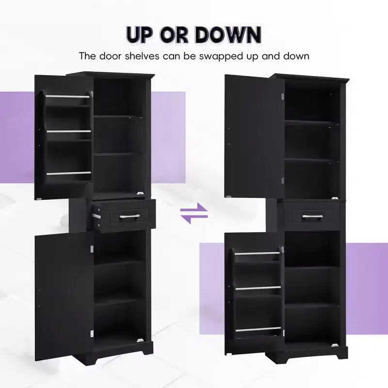 MAYEERTY Meuble Haut de Salle de Bain 2 Portes Étagères Réglables Étagère de Porte MDF Peint Noir