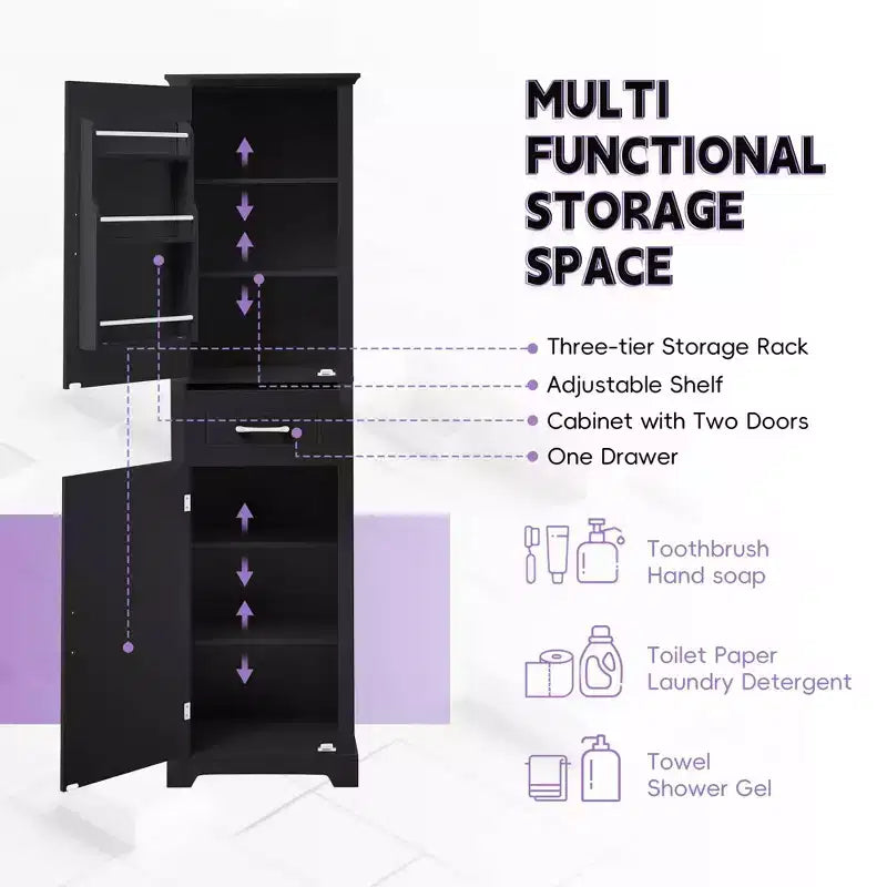 MAYEERTY Meuble Haut de Salle de Bain 2 Portes Étagères Réglables Étagère de Porte MDF Peint Noir