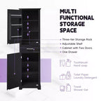 MAYEERTY Meuble Haut de Salle de Bain 2 Portes Étagères Réglables Étagère de Porte MDF Peint Noir
