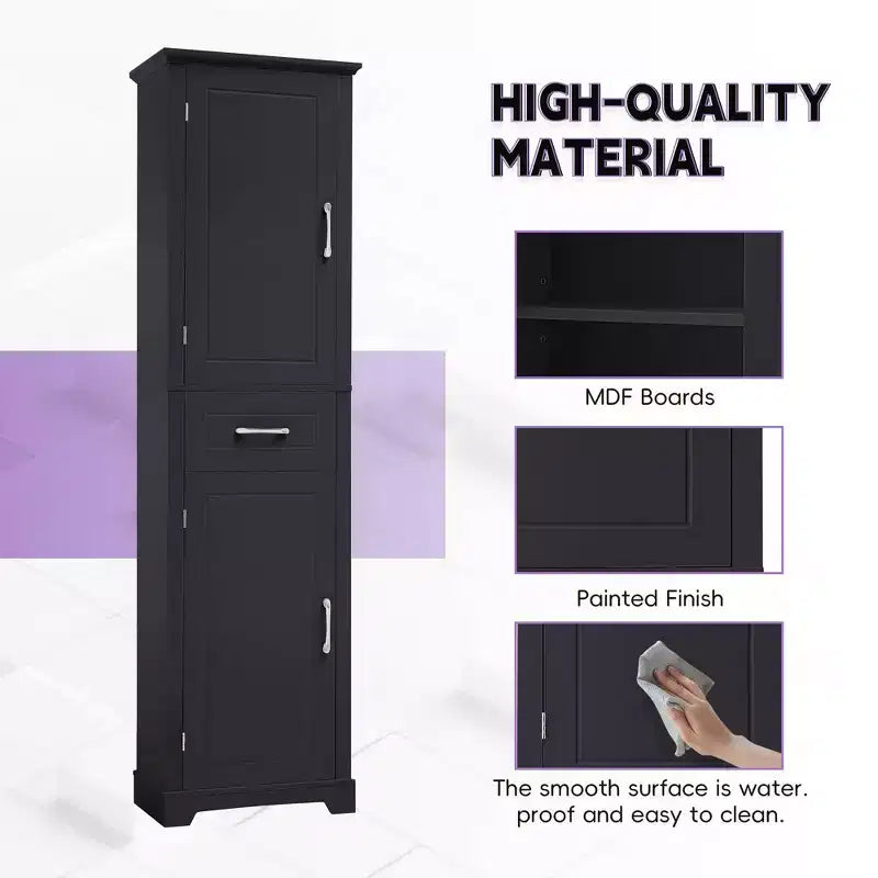 MAYEERTY Meuble Haut de Salle de Bain 2 Portes Étagères Réglables Étagère de Porte MDF Peint Noir