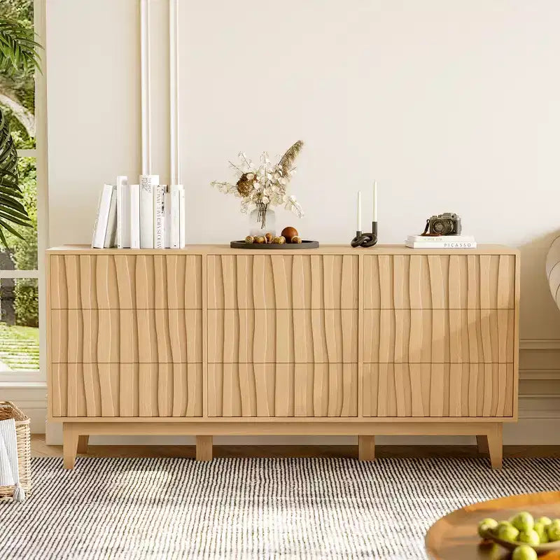 Commode à 9 tiroirs pour chambre, commode en bois de 150 cm de large, grande commode meuble TV, organisateur de rangement pour vêtements pour salon, couloir, chambre