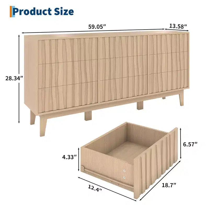 Commode à 9 tiroirs pour chambre, commode en bois de 150 cm de large, grande commode meuble TV, organisateur de rangement pour vêtements pour salon, couloir, chambre