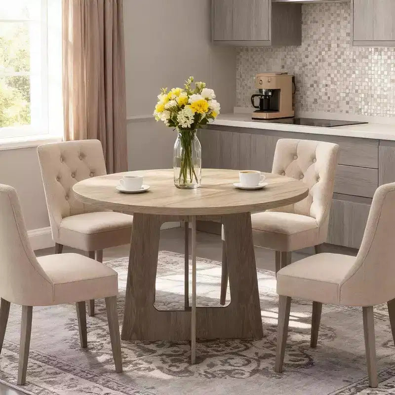 Table à manger ronde pour 4 personnes, table de cuisine en bois de 43 pouces avec base en croix, table de dîner moderne, table de petit-déjeuner pour salle à manger et salon, sans chaise