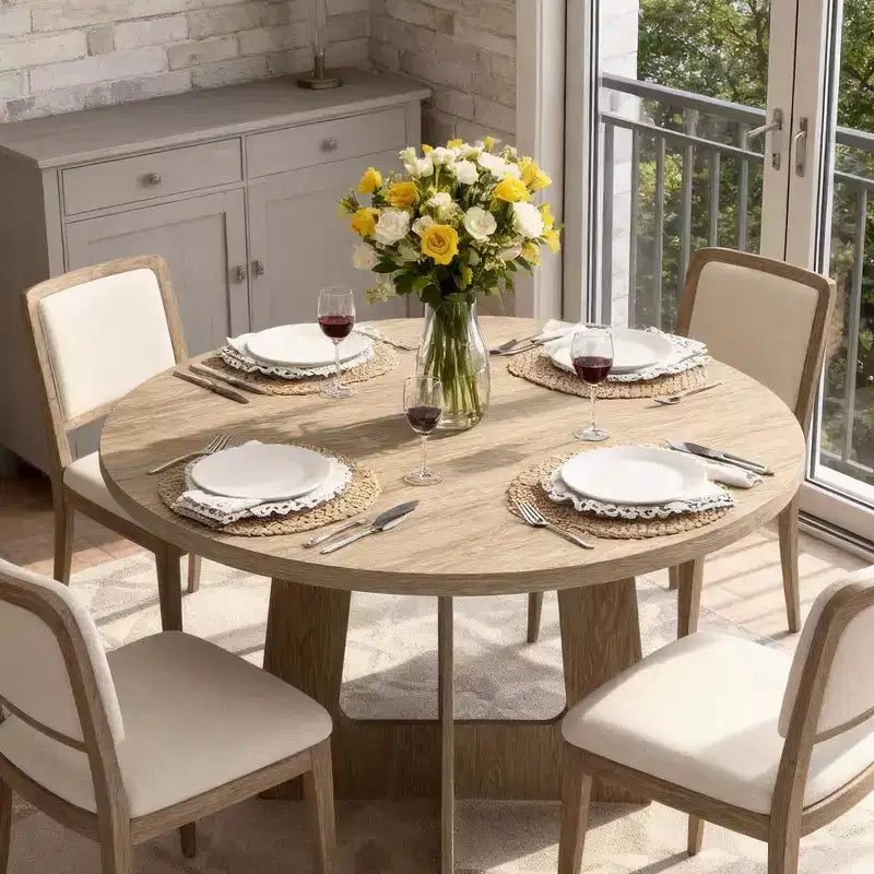 Table à manger ronde pour 4 personnes, table de cuisine en bois de 43 pouces avec base en croix, table de dîner moderne, table de petit-déjeuner pour salle à manger et salon, sans chaise
