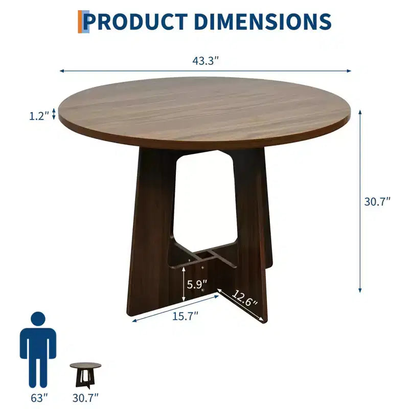 Table à manger ronde pour 4 personnes, table de cuisine en bois de 43 pouces avec base en croix, table de dîner moderne, table de petit-déjeuner pour salle à manger et salon, sans chaise