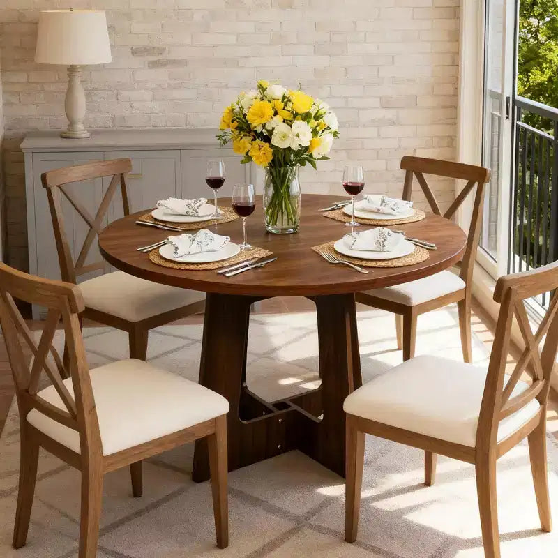Table à manger ronde pour 4 personnes, table de cuisine en bois de 43 pouces avec base en croix, table de dîner moderne, table de petit-déjeuner pour salle à manger et salon, sans chaise