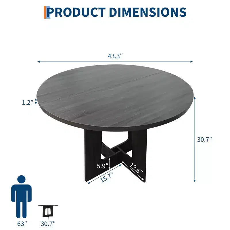 Table à manger ronde pour 4 personnes, table de cuisine en bois de 43 pouces avec base en croix, table de dîner moderne, table de petit-déjeuner pour salle à manger et salon, sans chaise