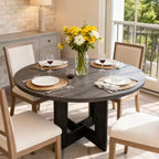 Table à manger ronde pour 4 personnes, table de cuisine en bois de 43 pouces avec base en croix, table de dîner moderne, table de petit-déjeuner pour salle à manger et salon, sans chaise