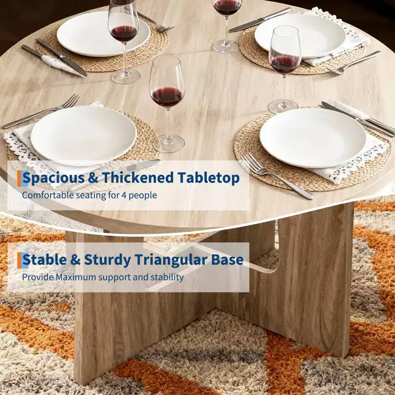Table à manger ronde pour 4 personnes, table de cuisine en bois de 43 pouces avec base en croix, table de dîner moderne, table de petit-déjeuner pour salle à manger et salon, sans chaise