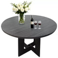Round Dining Table for 4, 43 Wood Kitchen Table with Cross Base, Modern Dinner Table, Breakfast Table for Dining Room Living Room, No Chair