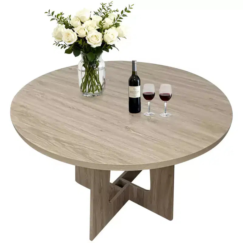 Table à manger ronde pour 4 personnes, table de cuisine en bois de 43 pouces avec base en croix, table de dîner moderne, table de petit-déjeuner pour salle à manger et salon, sans chaise