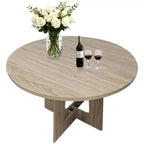 Table à manger ronde pour 4 personnes, table de cuisine en bois de 43 pouces avec base en croix, table de dîner moderne, table de petit-déjeuner pour salle à manger et salon, sans chaise