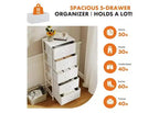 JIONJOY Commode en tissu à 5 tiroirs - Cadre en métal, plateau en bois, meuble TV pour rangement de vêtements (salon, couloir, entrée)