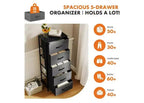JIONJOY Commode en tissu à 5 tiroirs - Cadre en métal, plateau en bois, meuble TV pour rangement de vêtements (salon, couloir, entrée)