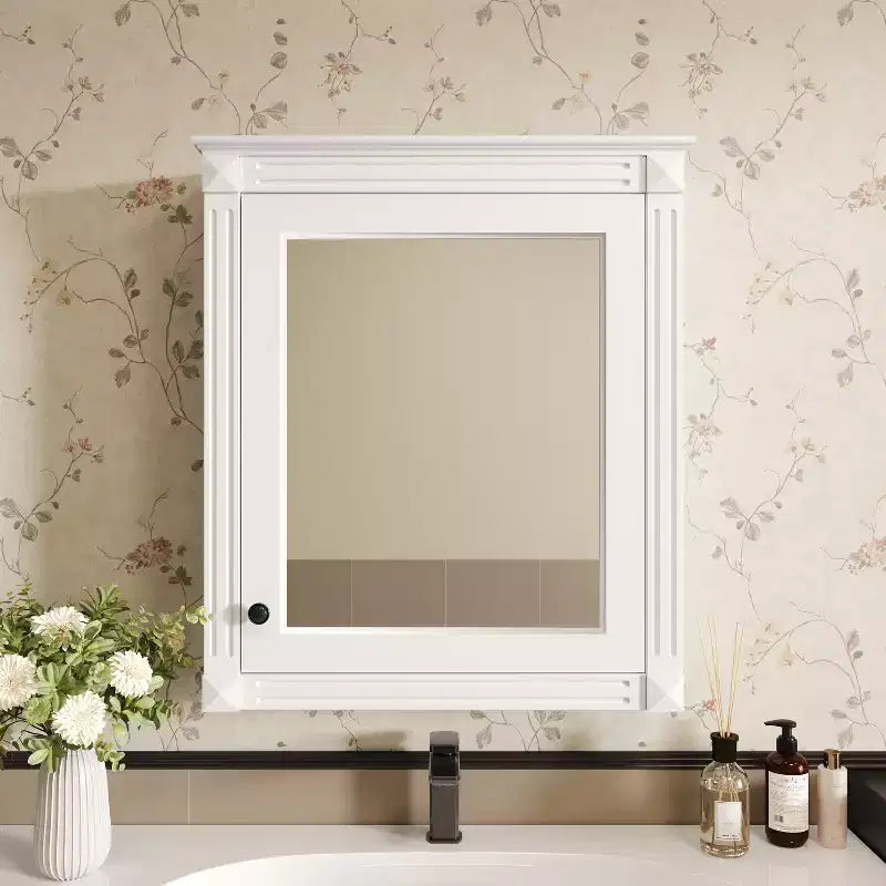 MAYEERTY 27 Armoire de rangement murale pour salle de bain avec miroir, armoire à pharmacie avec étagère réglable en hauteur, blanc