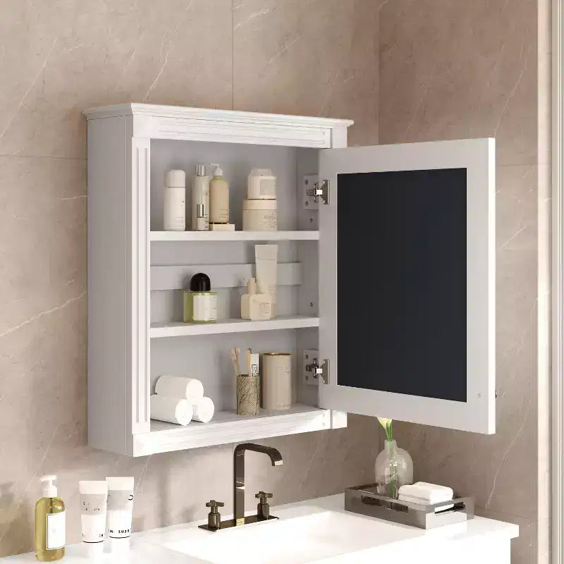 MAYEERTY 27 Armoire de rangement murale pour salle de bain avec miroir, armoire à pharmacie avec étagère réglable en hauteur, blanc