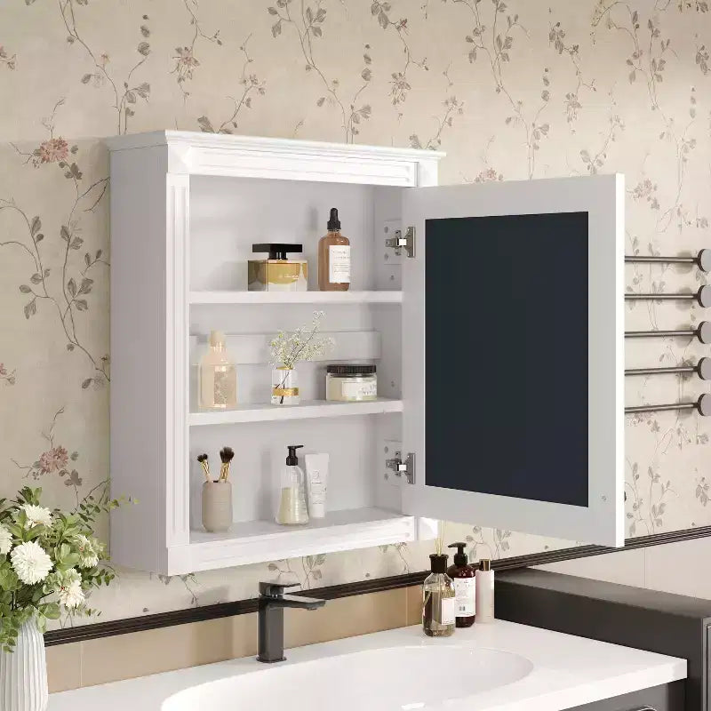 MAYEERTY 27 Armoire de rangement murale pour salle de bain avec miroir, armoire à pharmacie avec étagère réglable en hauteur, blanc