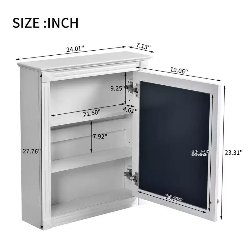 MAYEERTY 27 Armoire de rangement murale pour salle de bain avec miroir, armoire à pharmacie avec étagère réglable en hauteur, blanc