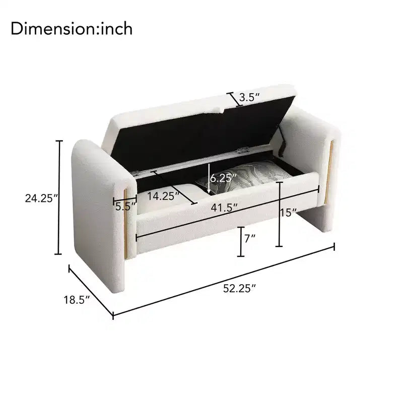 Banc de rangement TUYOHW Teddy, banc ottoman bout de lit de 150 cm avec accoudoirs et rangement, ottoman pour chambre à coucher, salon, couloir