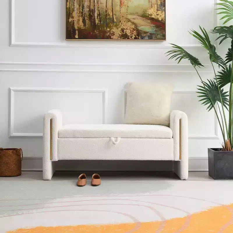 Banc de rangement TUYOHW Teddy, banc ottoman bout de lit de 150 cm avec accoudoirs et rangement, ottoman pour chambre à coucher, salon, couloir
