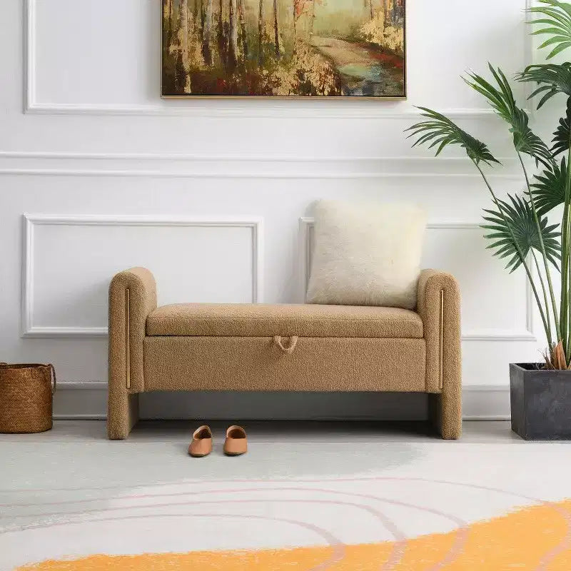 TUYOHW Teddy Storage Bench,59 End of Bed Ottoman Bench with Arms and Storage,Ottoman for Bedroom,Living Room,Hallway