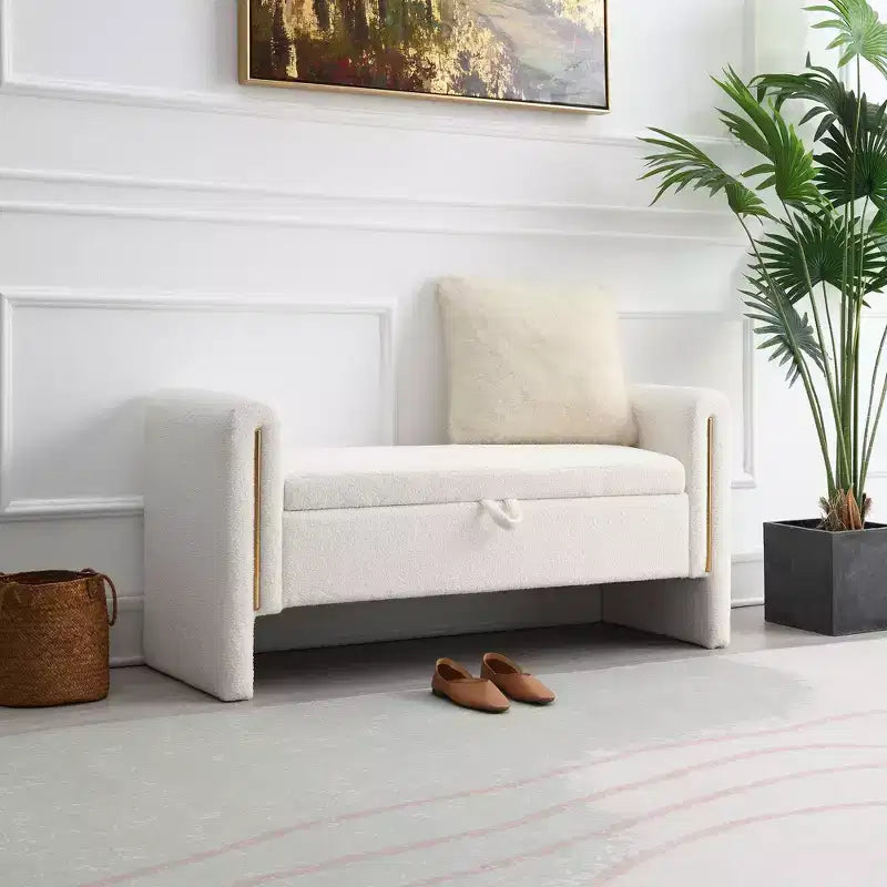 Banc de rangement TUYOHW Teddy, banc ottoman bout de lit de 150 cm avec accoudoirs et rangement, ottoman pour chambre à coucher, salon, couloir