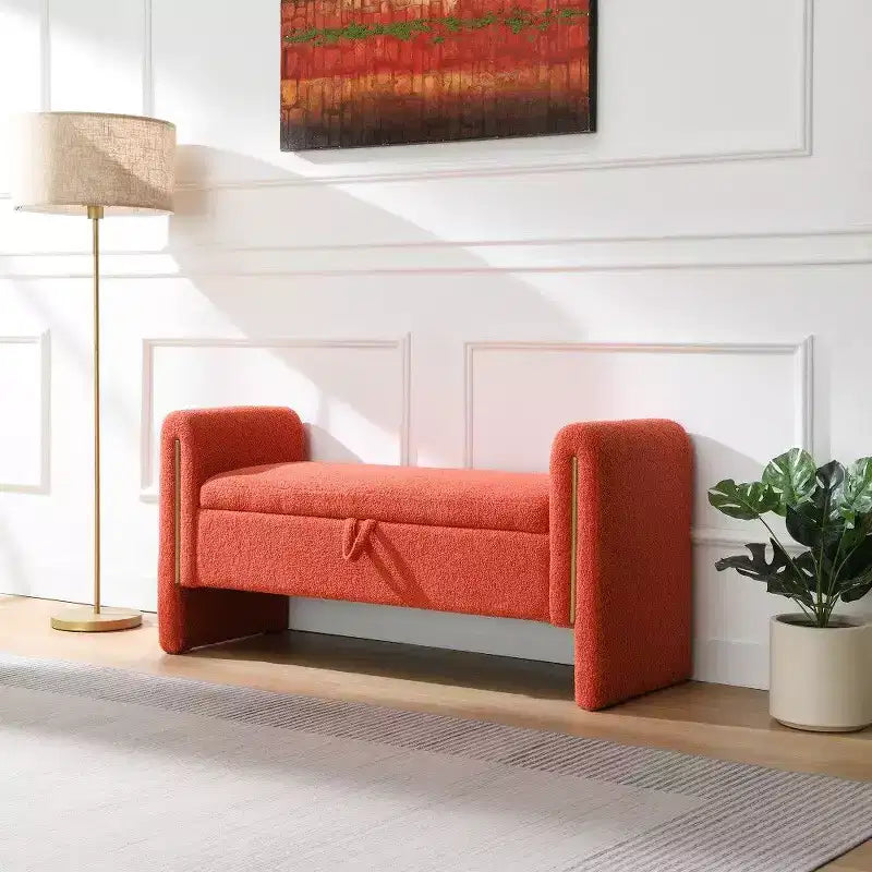 Banc de rangement TUYOHW Teddy, banc ottoman bout de lit de 150 cm avec accoudoirs et rangement, ottoman pour chambre à coucher, salon, couloir