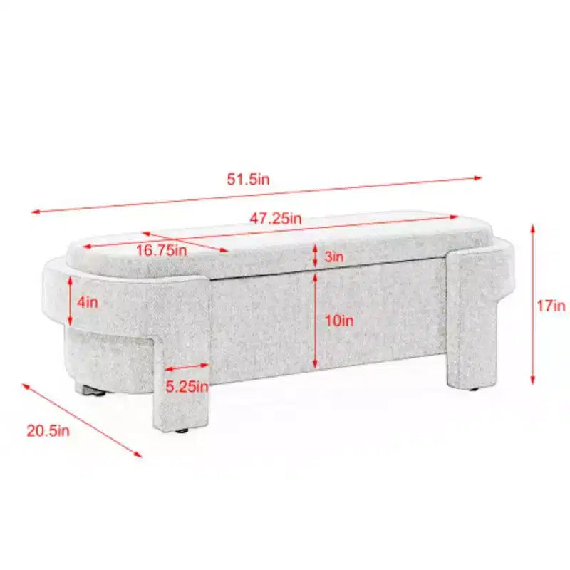 Banc de rangement ovale TUYOHW, banc de bout de lit en lin de 51,5 pouces, ottoman pour salon, chambre, entrée