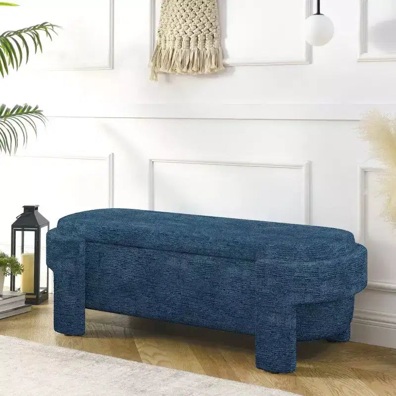 Banc de rangement ovale TUYOHW, banc de bout de lit en lin de 51,5 pouces, ottoman pour salon, chambre, entrée