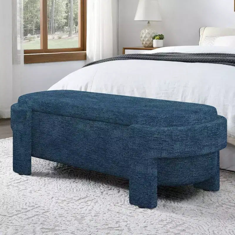 Banc de rangement ovale TUYOHW, banc de bout de lit en lin de 51,5 pouces, ottoman pour salon, chambre, entrée
