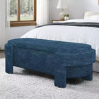 Banc de rangement ovale TUYOHW, banc de bout de lit en lin de 51,5 pouces, ottoman pour salon, chambre, entrée