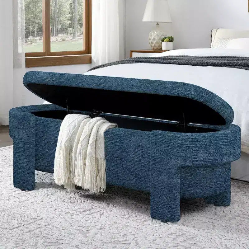 Banc de rangement ovale TUYOHW, banc de bout de lit en lin de 51,5 pouces, ottoman pour salon, chambre, entrée