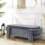 Banc de rangement ovale TUYOHW, banc de bout de lit en lin de 51,5 pouces, ottoman pour salon, chambre, entrée
