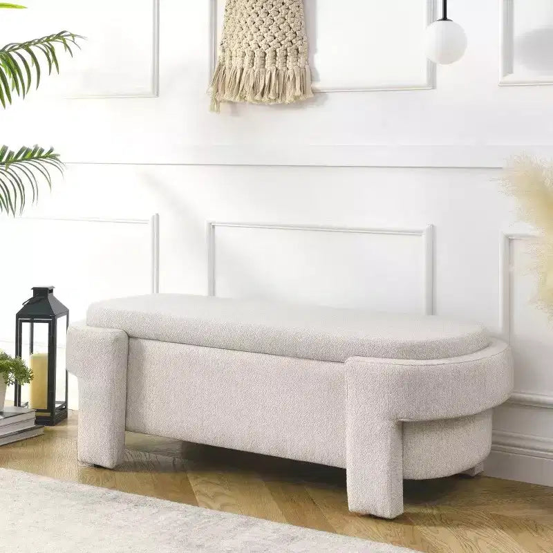 Banc de rangement ovale TUYOHW, banc de bout de lit en lin de 51,5 pouces, ottoman pour salon, chambre, entrée