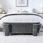 Banc de rangement ovale TUYOHW, banc de bout de lit en lin de 51,5 pouces, ottoman pour salon, chambre, entrée