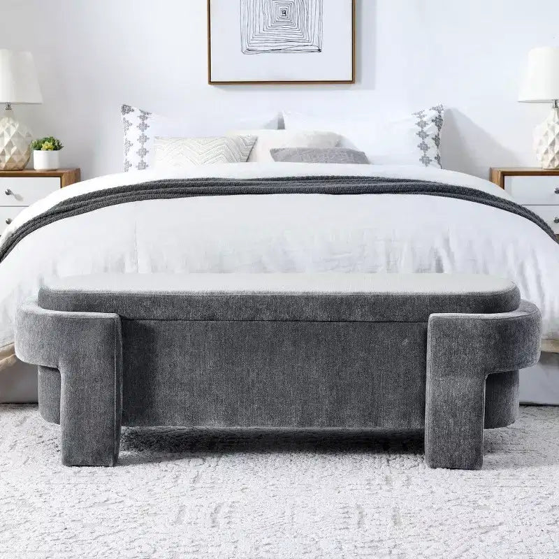 Banc de rangement ovale TUYOHW, banc de bout de lit en lin de 51,5 pouces, ottoman pour salon, chambre, entrée
