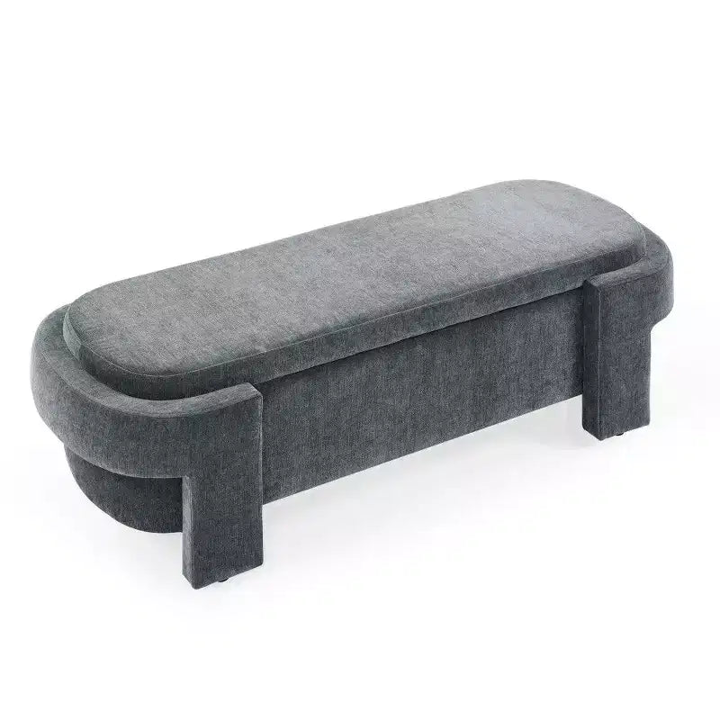 Banc de rangement ovale TUYOHW, banc de bout de lit en lin de 51,5 pouces, ottoman pour salon, chambre, entrée